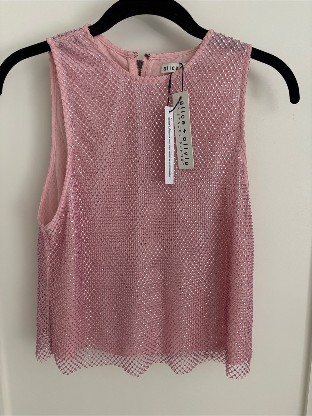 Alice + Olivia Light Pink Sequin Mesh Tank Top